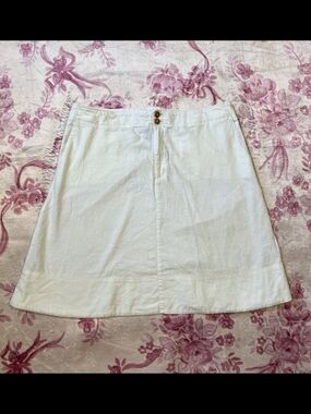 George‎ Cream A-Line Skirt Size 14 White Solid Linen Button Up Front
